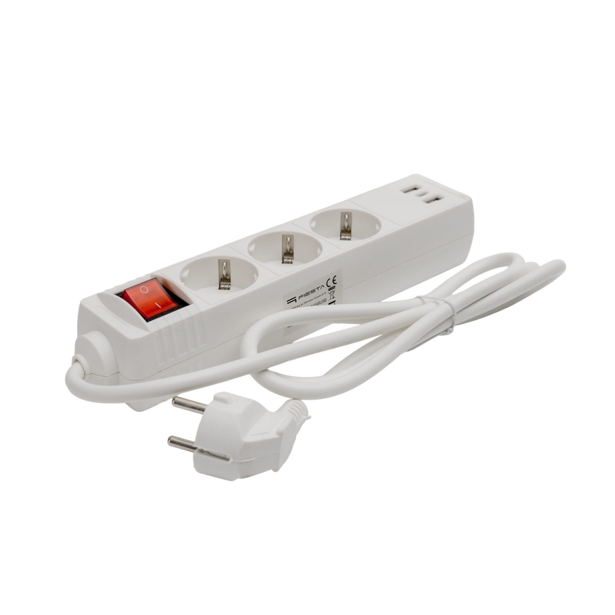 Przedłużacz z wyłącznikiem, 3 gniazda SCHUKO + 2x USB-A + 1x USB-C, 1,5 m, biały