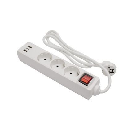 Przedłużacz z wyłącznikiem, 3 gniazda SCHUKO + 2x USB-A + 1x USB-C, 1,5 m, biały