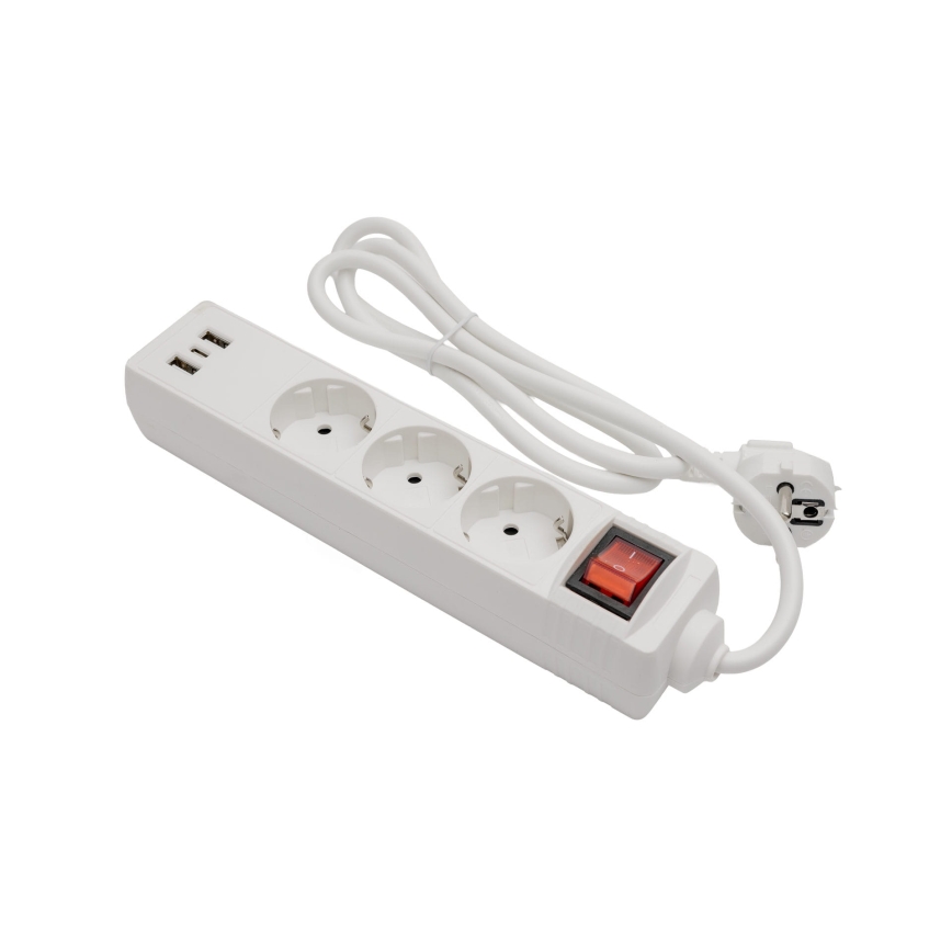 Przedłużacz z wyłącznikiem, 3 gniazda SCHUKO + 2x USB-A + 1x USB-C, 1,5 m, biały