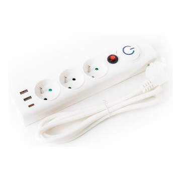 Przedłużacz z wyłącznikiem 3Z Typ E + 2xUSB-A + 1xUSB-C 1,5m