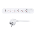 Przedłużacz z wyłącznikiem, 5 gniazd, porty USB A i C do ładowania, 3 m