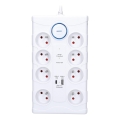 Przedłużacz z wyłącznikiem i ochroną przeciwprzepięciową, 8 gniazd, wtyk Typu E, 1x USB-A + 1x USB-C, 2 m, biały