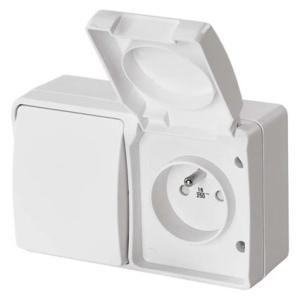 Przełącznik domowy AC nr 6 z gniazdkiem 250V/16A IP44 biały