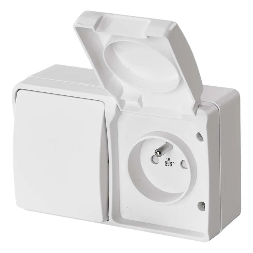 Przełącznik domowy AC nr 6 z gniazdkiem 250V/16A IP44 biały