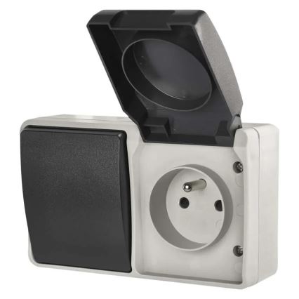 Przełącznik domowy AC nr 6 z gniazdkiem 250V/16A IP44 szary