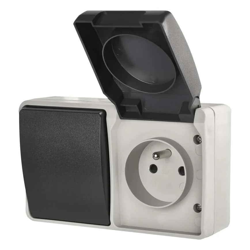 Przełącznik domowy AC nr 6 z gniazdkiem 250V/16A IP44 szary