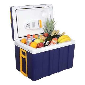 Przenośna lodówka na kółkach 60W/230/12V 50 l, niebiesko-żółta