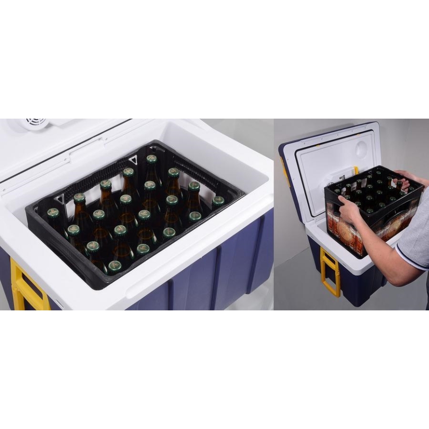 Przenośna lodówka na kółkach 60W/230/12V 50 l, niebiesko-żółta