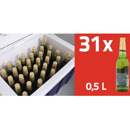 Przenośna lodówka na kółkach 60W/230/12V 50 l, niebiesko-żółta