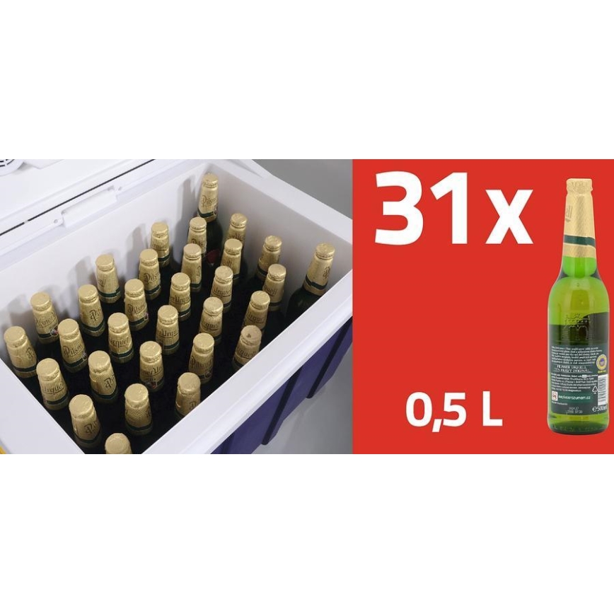 Przenośna lodówka na kółkach 60W/230/12V 50 l, niebiesko-żółta