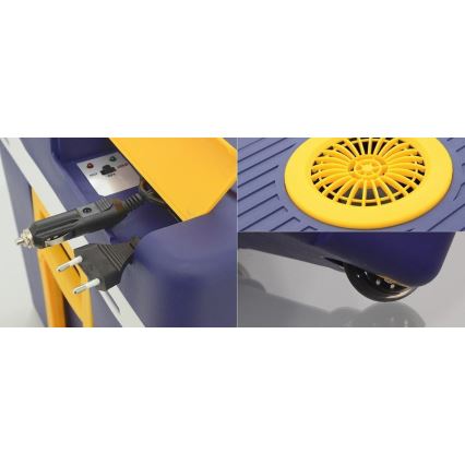 Przenośna lodówka na kółkach 60W/230/12V 50 l, niebiesko-żółta