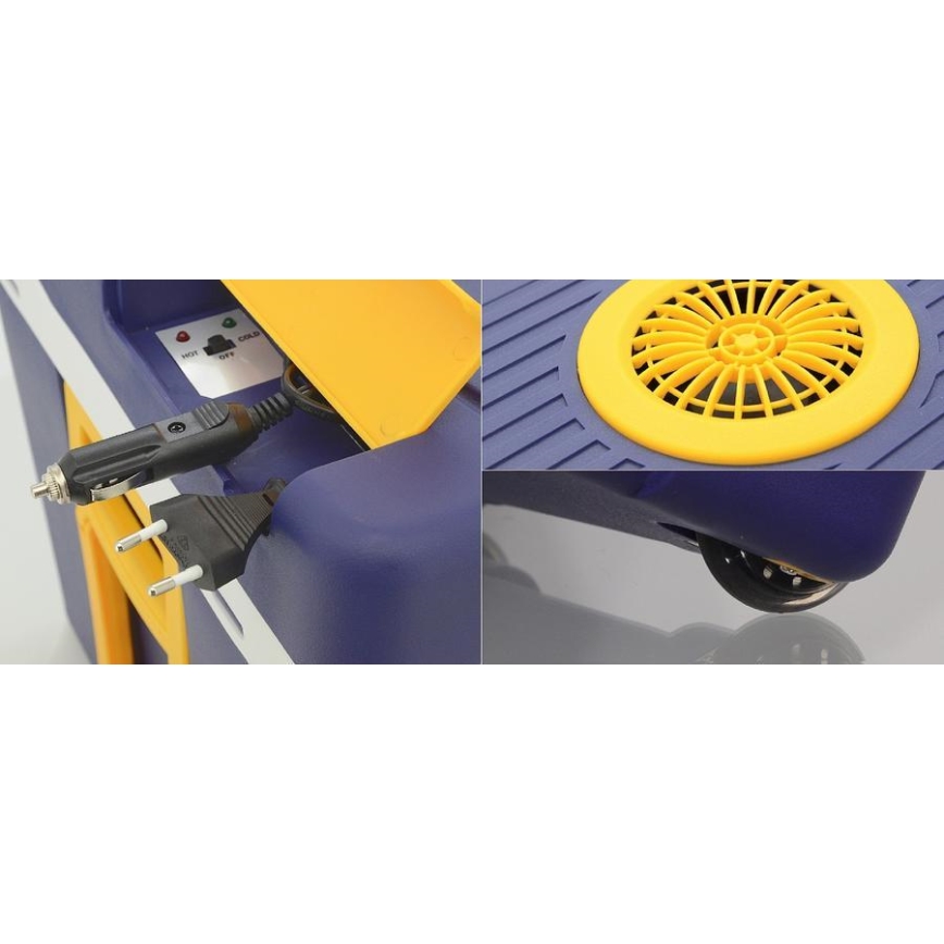 Przenośna lodówka na kółkach 60W/230/12V 50 l, niebiesko-żółta