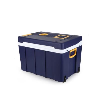 Przenośna lodówka na kółkach 60W/230/12V 50 l, niebiesko-żółta