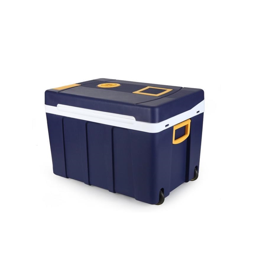 Przenośna lodówka na kółkach 60W/230/12V 50 l, niebiesko-żółta