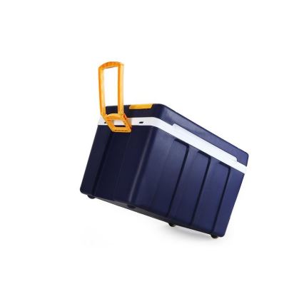 Przenośna lodówka na kółkach 60W/230/12V 50 l, niebiesko-żółta