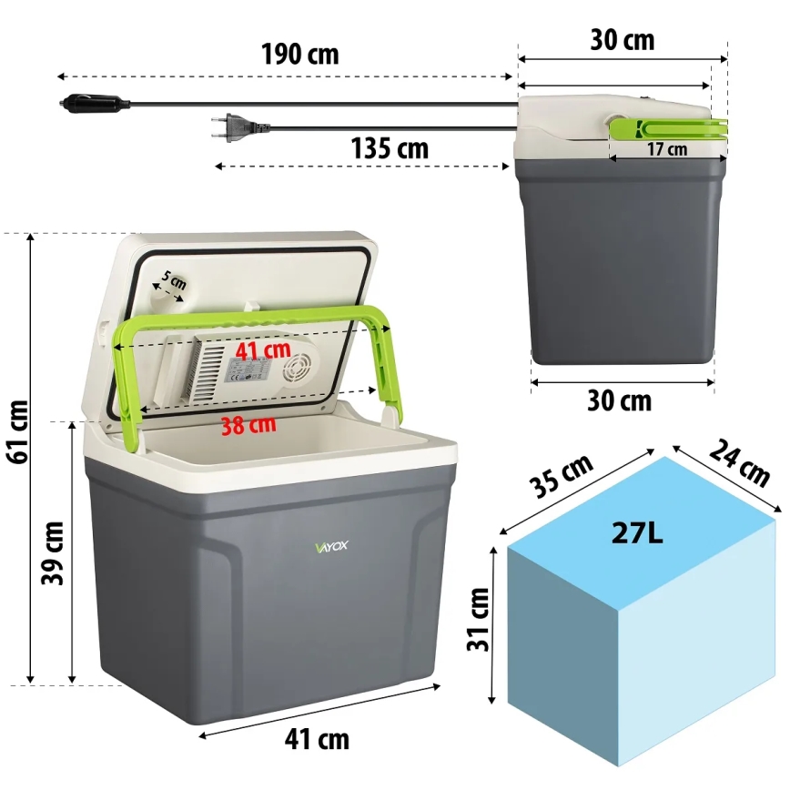 Przenośna lodówka samochodowa z funkcją grzania 27 l 230V/12V/24V szara