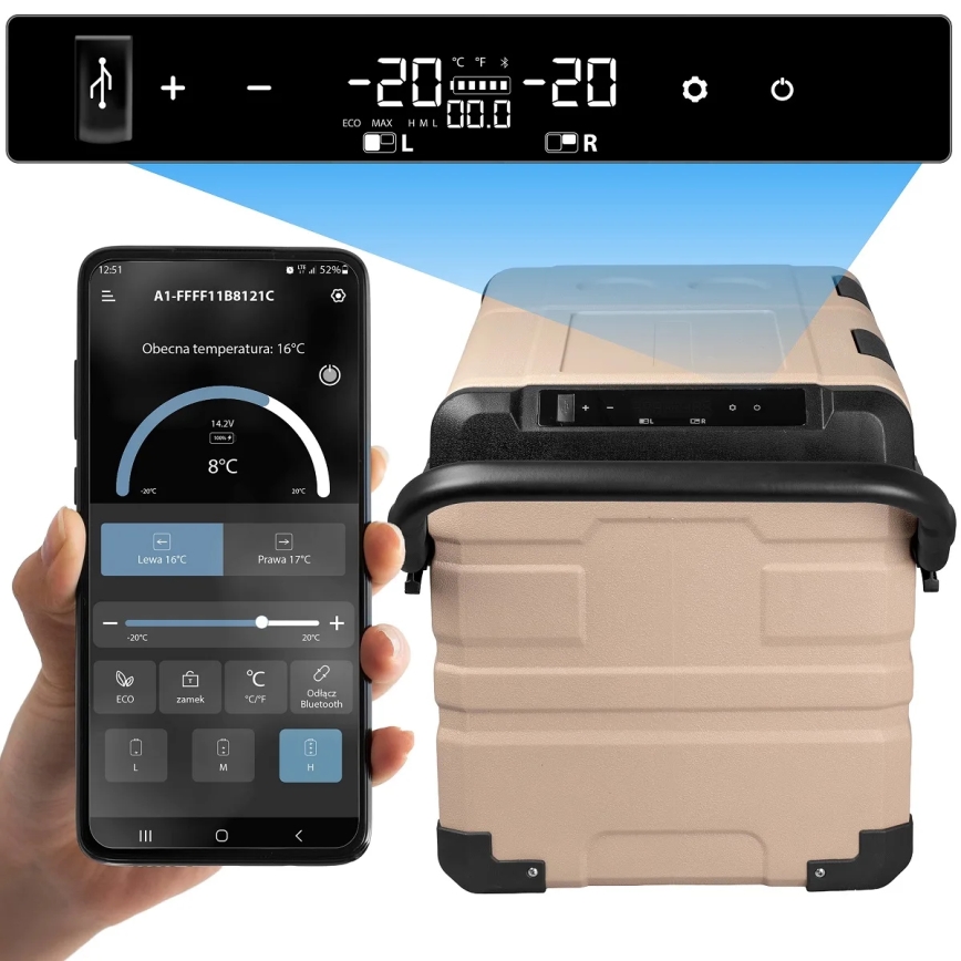Przenośna lodówka samochodowa z wyświetlaczem LCD 39 l 230V/12V/24V brązowa