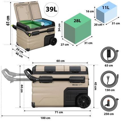 Przenośna lodówka samochodowa z wyświetlaczem LCD 39 l 230V/12V/24V brązowa