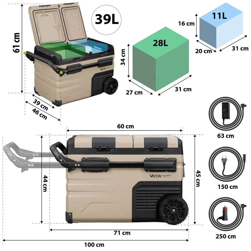 Przenośna lodówka samochodowa z wyświetlaczem LCD 39 l 230V/12V/24V brązowa