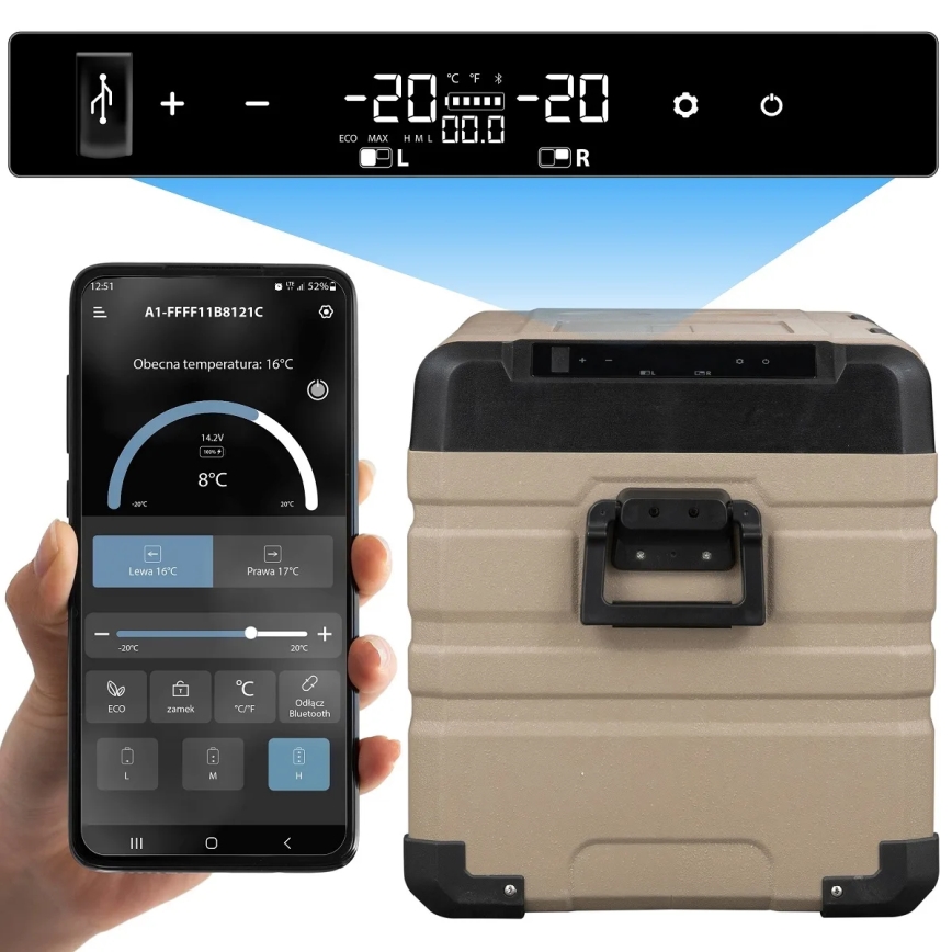 Przenośna lodówka samochodowa z wyświetlaczem LCD 39 l 230V/12V/24V brązowa