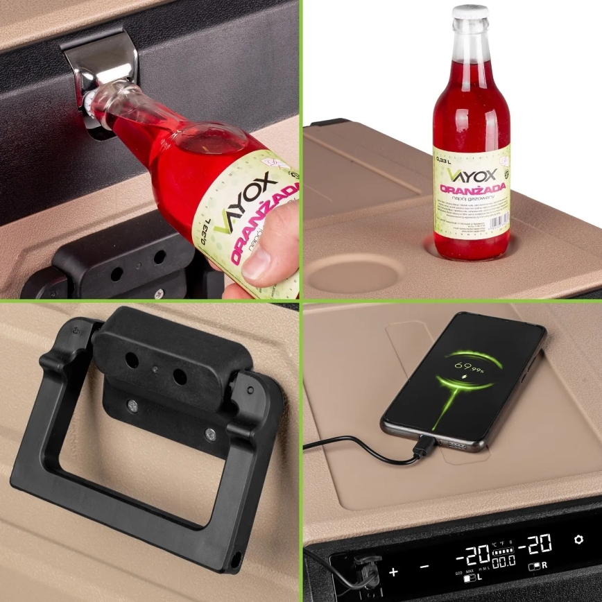 Przenośna lodówka samochodowa z wyświetlaczem LCD 39 l 230V/12V/24V brązowa