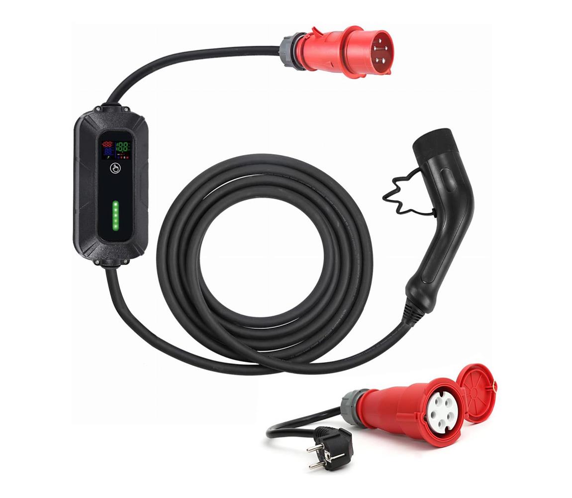 Przenośna stacja ładowania do pojazdów elektrycznych (EV/PHEV) AC Typ 2, 32A/400V, 22 kW, kabel 5 m + adapter