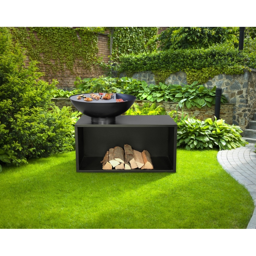 Przenośne palenisko na drewno z rusztem GIANT czarne