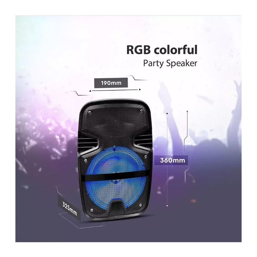 Przenośny głośnik Bluetooth z mikrofonem 15W/3,7V LED RGB + pilot