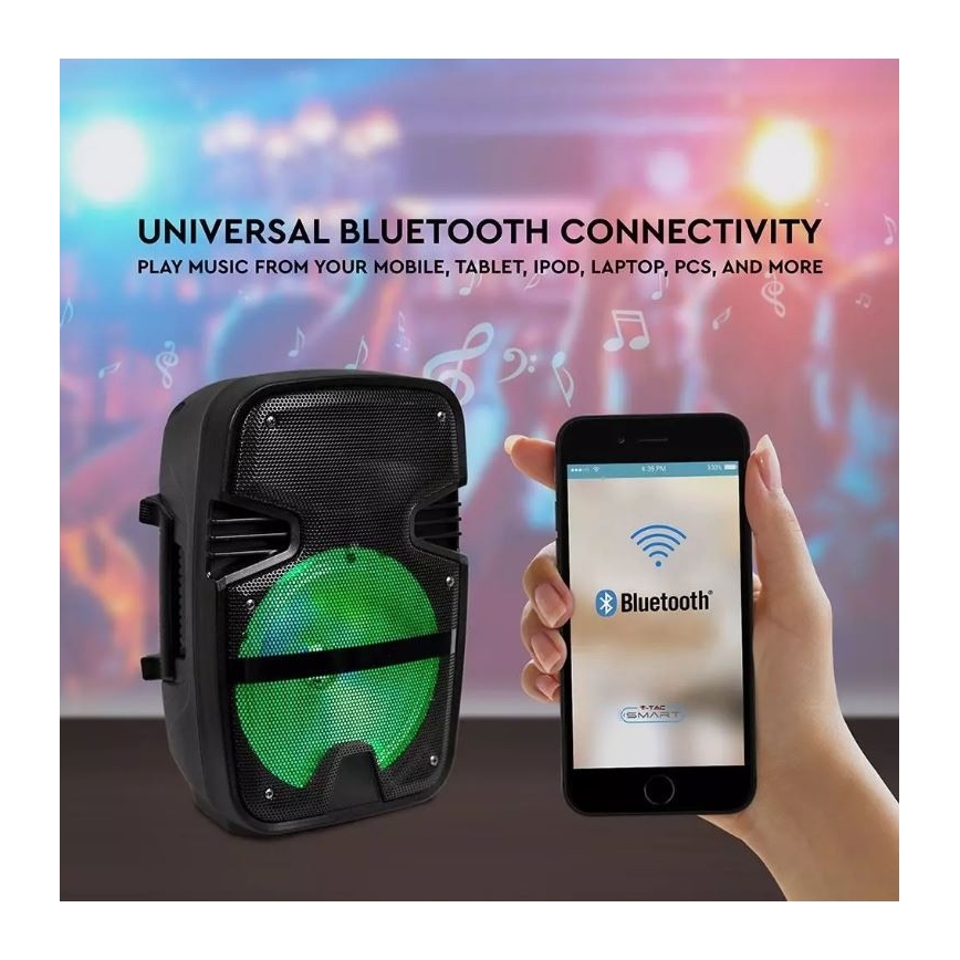 Przenośny głośnik Bluetooth z mikrofonem 15W/3,7V LED RGB + pilot
