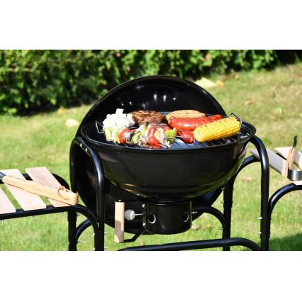 Przenośny grill węglowy czarny/drewno
