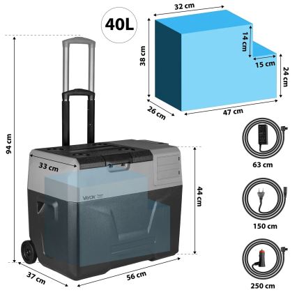 Przenośna lodówka samochodowa z wyświetlaczem LCD 40 l 230V/12V/24V czarna