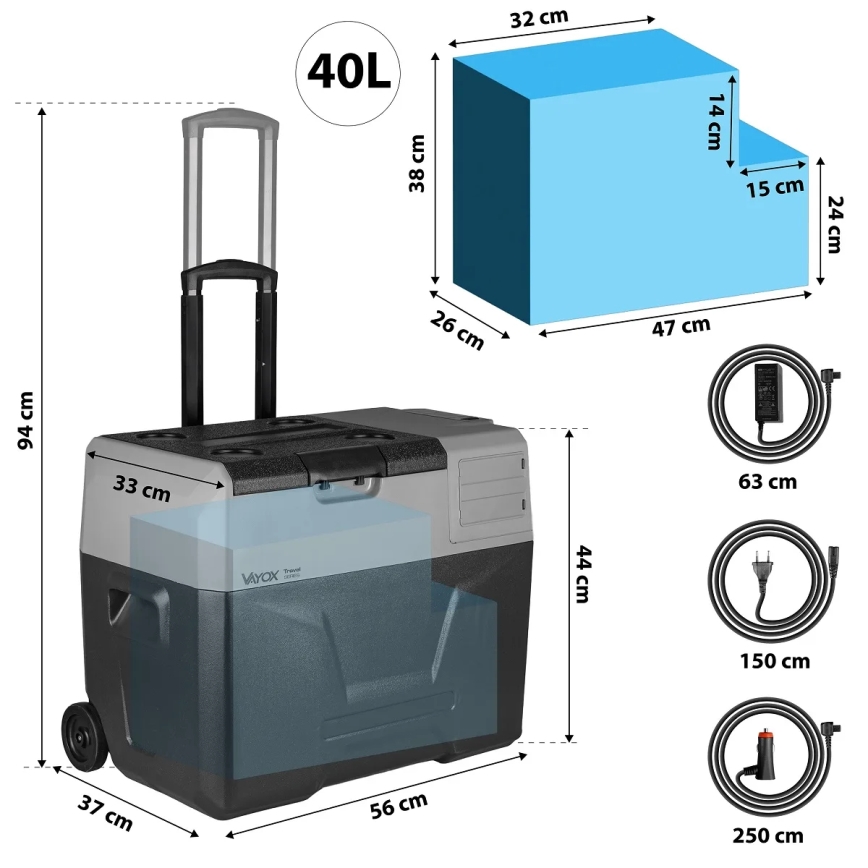 Przenośna lodówka samochodowa z wyświetlaczem LCD 40 l 230V/12V/24V czarna