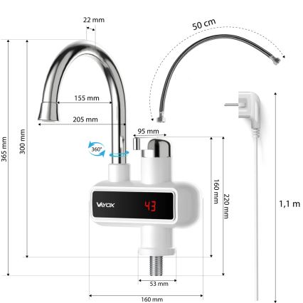 Przepływowy podgrzewacz wody z LED wyświetlaczem 3000W/230V IPX4 biały