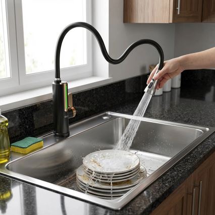 Przepływowy podgrzewacz wody z wyświetlaczem LED 3000W/230V IPX4 czarny/złoty