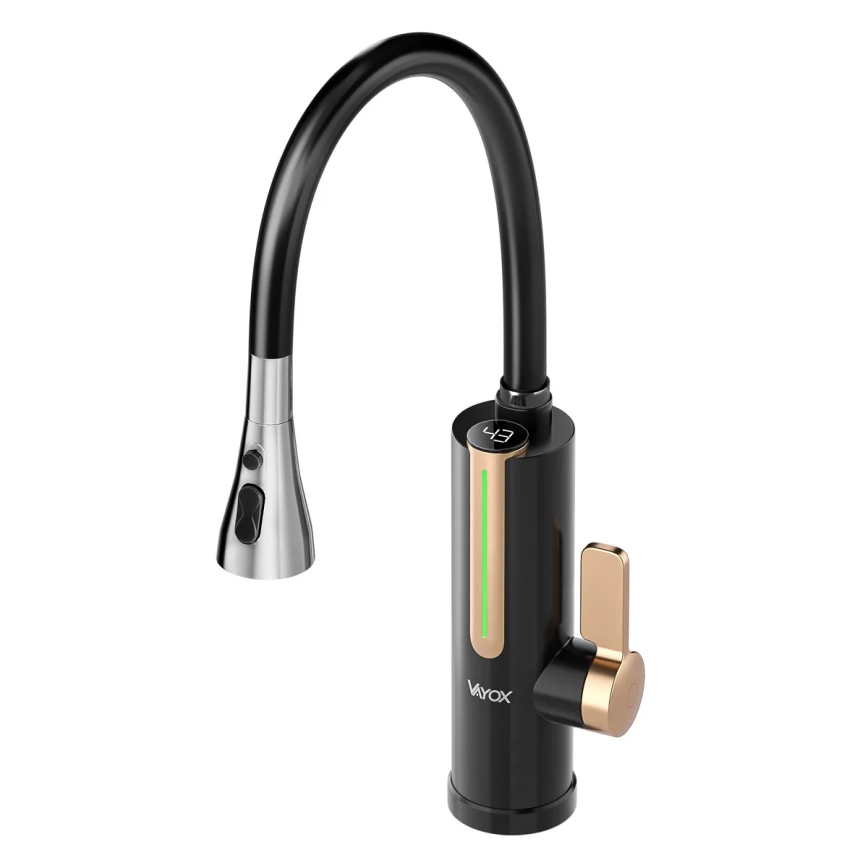 Przepływowy podgrzewacz wody z wyświetlaczem LED 3000W/230V IPX4 czarny/złoty