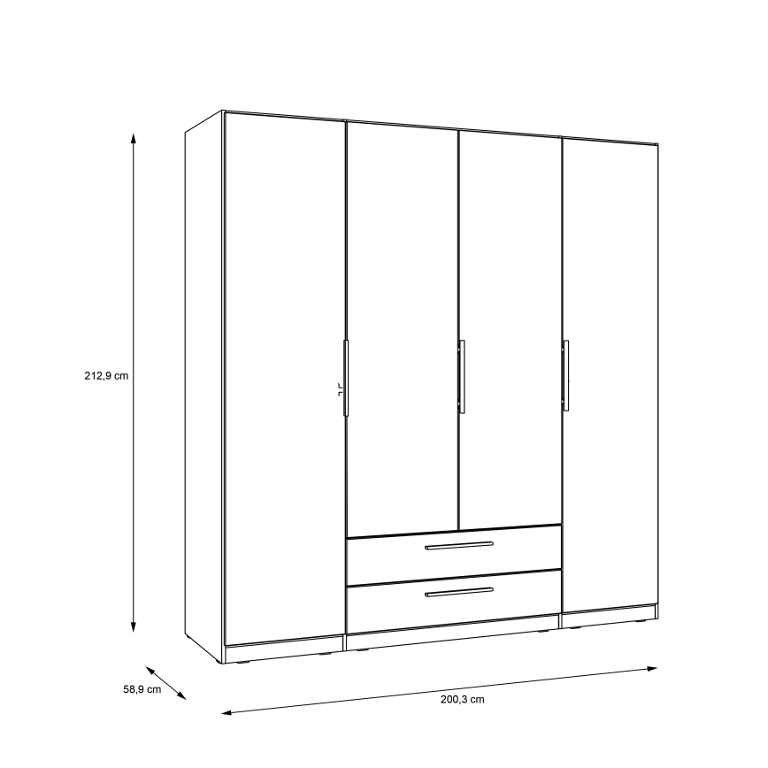 Przestronna szafa z lustrem MARO 200x213 cm, wykończenie dąb Artisan