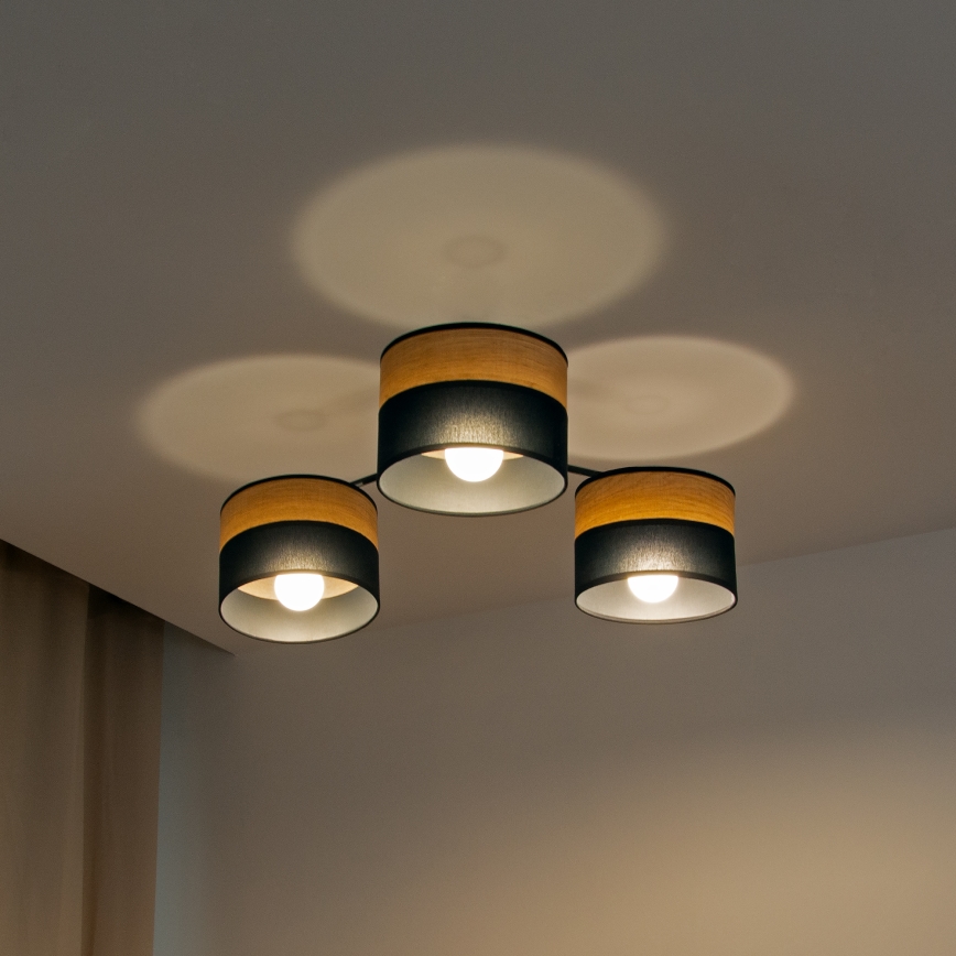 Przysufitowy żyrandol ALBA 3xE27/15W/230V śr. 66 cm czarny/brązowy