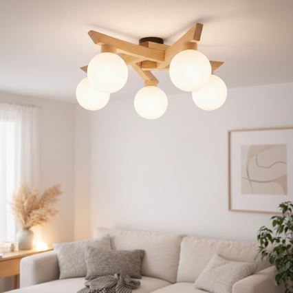 Przysufitowy żyrandol ANTONIO 5xG9/5W/230V dąb/biały