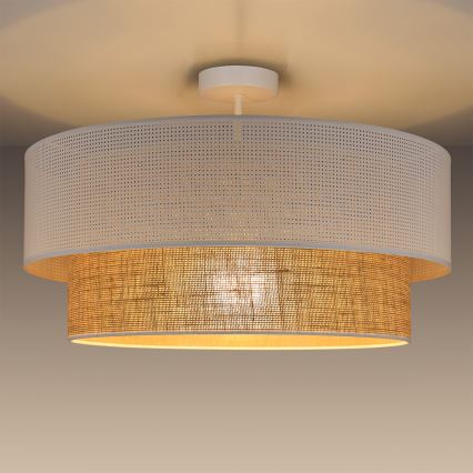 Przysufitowy żyrandol BORHO 1xE27/60W/230V śr. 50 cm biały/juta