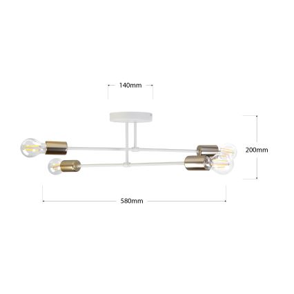 Przysufitowy żyrandol CAMBRIDGE 4xE27/15W/230V mosiądz/biały