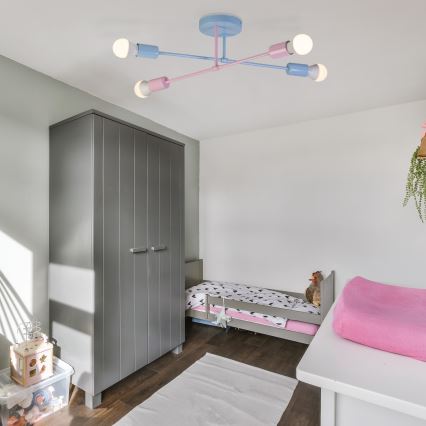 Przysufitowy żyrandol CAMBRIDGE 4xE27/15W/230V niebieski/różowy
