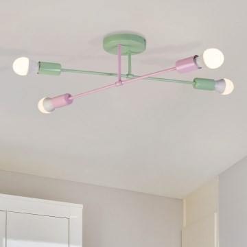 Przysufitowy żyrandol CAMBRIDGE 4xE27/15W/230V zielony/różowy