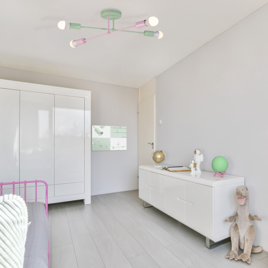 Przysufitowy żyrandol CAMBRIDGE 4xE27/15W/230V zielony/różowy