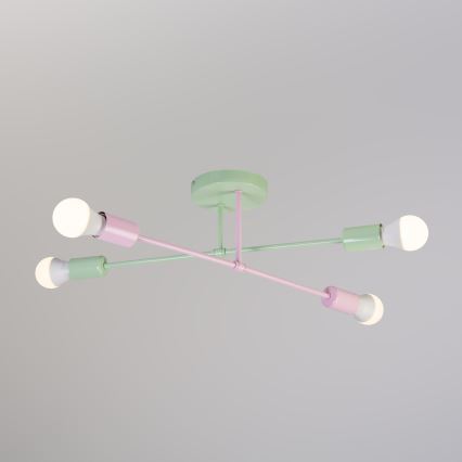 Przysufitowy żyrandol CAMBRIDGE 4xE27/15W/230V zielony/różowy