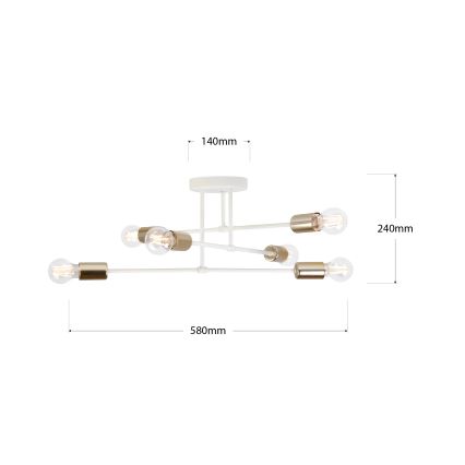 Przysufitowy żyrandol CAMBRIDGE 6xE27/15W/230V mosiądz/biały