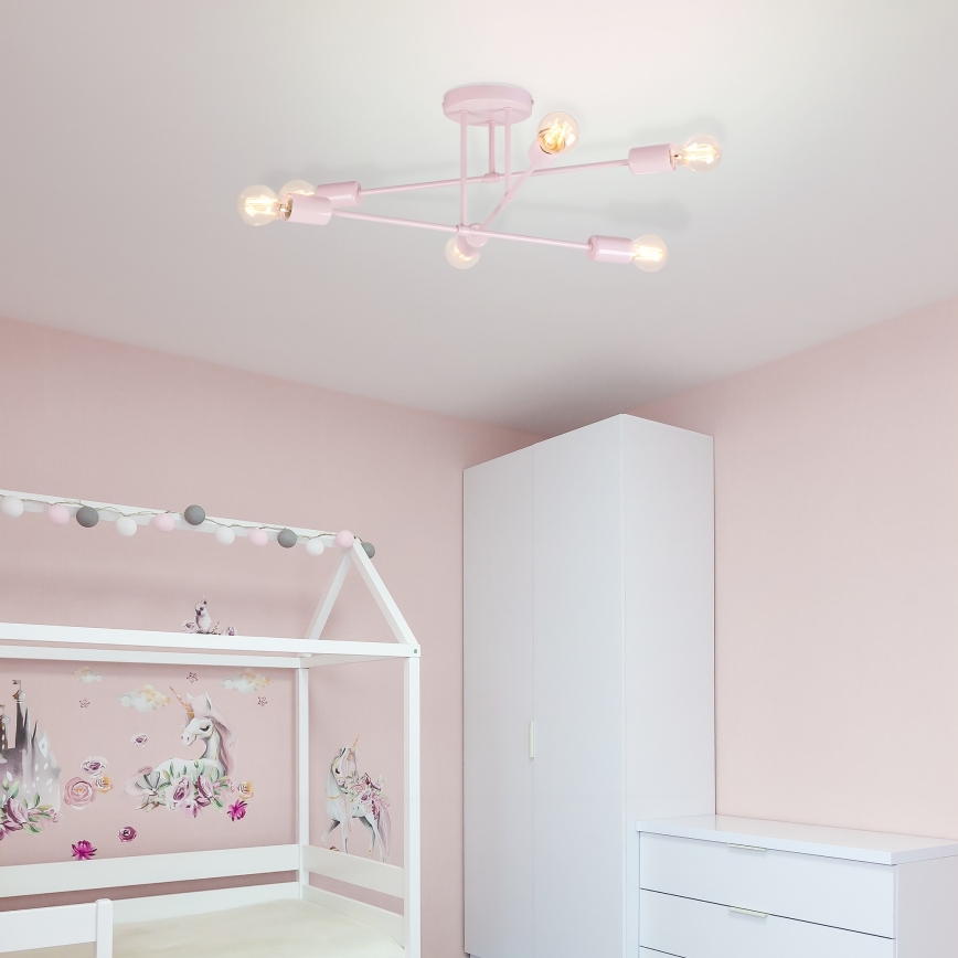Przysufitowy żyrandol CAMBRIDGE 6xE27/15W/230V różowy