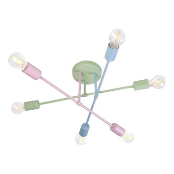 Przysufitowy żyrandol CAMBRIDGE 6xE27/15W/230V zielony/niebieski/różowy