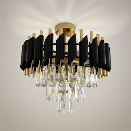 Przysufitowy żyrandol CRISTAL 5xE14/10W/230V czarny/złoty