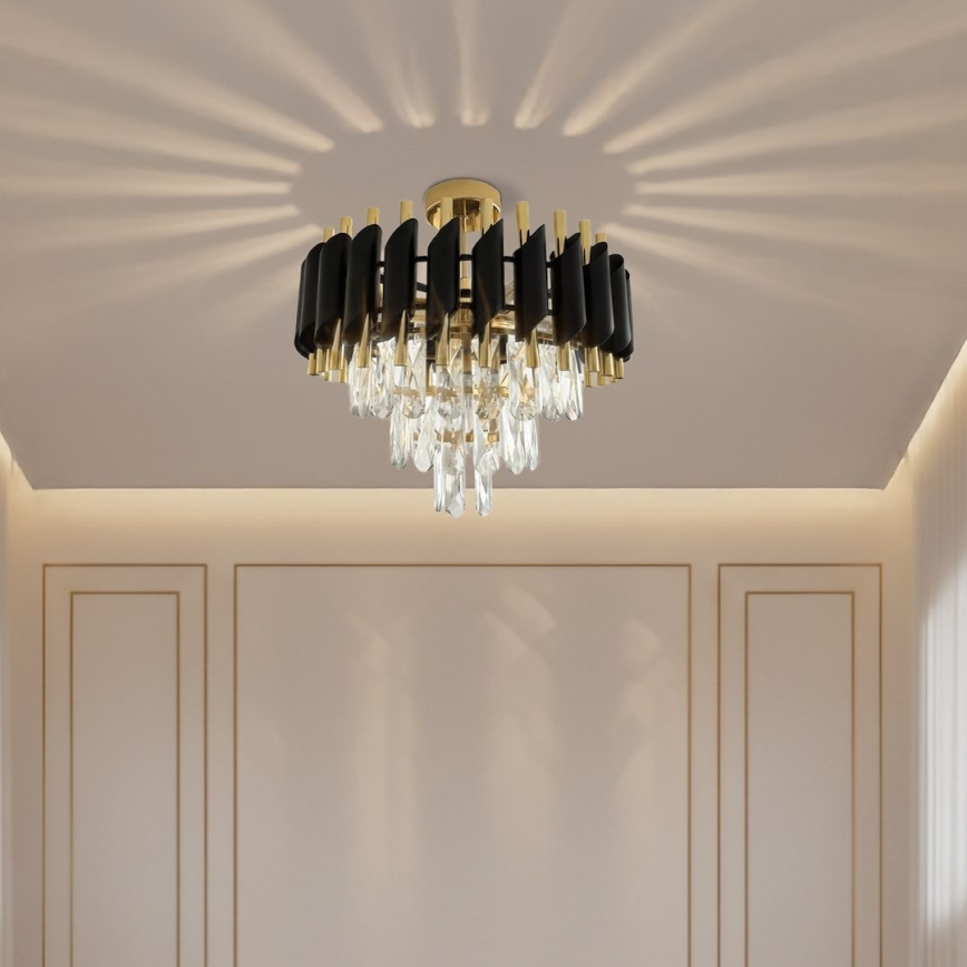 Przysufitowy żyrandol CRISTAL 5xE14/10W/230V czarny/złoty