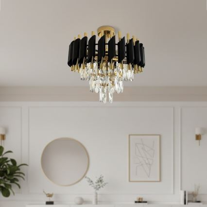 Przysufitowy żyrandol CRISTAL 5xE14/10W/230V czarny/złoty